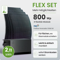 Balkonkraftwerk Flex mit 4 flexiblen Full-Black-Modulen und FoxEss Orbit Speicher 2,11 kWh