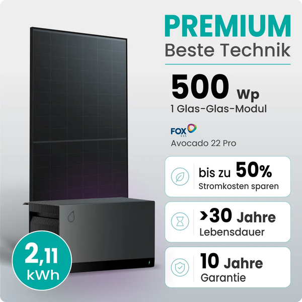 Tepto Premium Balkonkraftwerk-Set mit FoxEss Avocado 22 Pro Speicher und 500-Wp-Modul