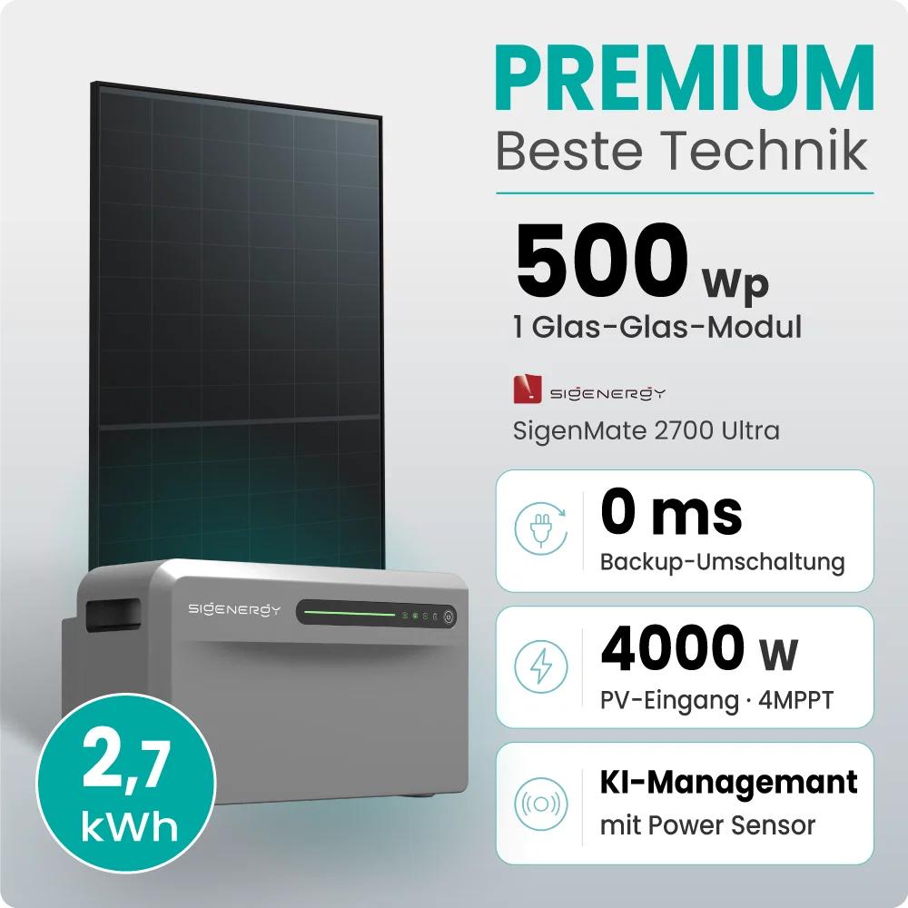Tepto Premium Balkonkraftwerk-Set mit Sigenergy SigenMate Speicher und 500-Wp-Modul